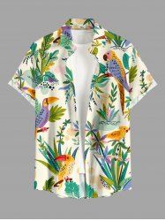 Chemise hawaïenne à boutons et poche pour homme, motif feuilles tropicales et perroquets - café lumière 2XL