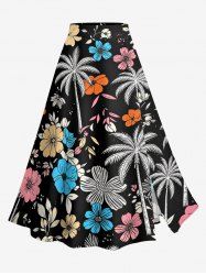 Coconut Tree Flower Leaf Print Hawaii Split A Line Skirt -  