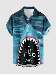 Chemise hawaïenne à imprimé requin et mer, poche boutonnée, pour homme - Paon Bleu S