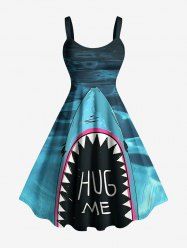 Robe trapèze imprimé requin de mer Hawaï - Paon Bleu 1X