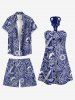 Coconut Tree Shell Navy Cap Anchor Sea Waves Print Matching Hawaii Cruise Beach Outfit For Couples -  