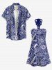 Cocotier, Coquillage, Casquette marine, Ancre, Vagues de mer – Tenue assortie imprimée pour couples, croisière Hawaii et plage - Bleu 