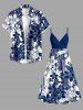 Tenue de plage hawaïenne assortie imprimé fleurs pour couple - Bleu profond 
