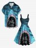 Shark Sea Print Hawaii A Line Dress -  