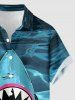 Chemise hawaïenne à imprimé requin et mer, poche boutonnée, pour homme - Paon Bleu S