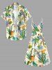 Robe trapèze Hawaii à imprimé feuilles tropicales et perroquets - café lumière XXS