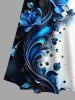 Robe trapèze Hawaii imprimé hibiscus et branches courbes, épaules dénudées, brides croisées - Bleu 6X