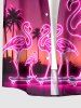 Neon Coconut Tree Flamingo Skateboard Ombre Galaxy Print Hawaii Button Pocket Shirt For Men -  
