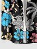 Chemise hawaïenne à boutons et poche, imprimé fleurs et feuilles de cocotier, pour homme - Noir 6XL
