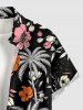 Chemise hawaïenne à boutons et poche, imprimé fleurs et feuilles de cocotier, pour homme - Noir 6XL