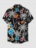 Chemise hawaïenne à boutons et poche, imprimé fleurs et feuilles de cocotier, pour homme - Noir 6XL