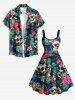 Robe débardeur Hawaii à imprimé crânes, serpent, fleur d'hibiscus et feuilles tropicales (bretelles ajustables) - Turquoise Foncée 3X