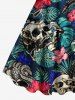 Robe débardeur Hawaii à imprimé crânes, serpent, fleur d'hibiscus et feuilles tropicales (bretelles ajustables) - Turquoise Foncée 3X
