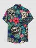 Chemise hawaïenne pour hommes à imprimé crânes, serpent, fleur d'hibiscus et feuilles tropicales, avec boutons et poche - Turquoise Foncée L