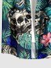Chemise hawaïenne pour homme avec imprimé crâne, serpent, fleur d'hibiscus, feuilles tropicales, boutons et poche - Turquoise Foncée 5XL
