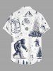 Fire Flame Tree Ape Print Buttons Pocket Hawaii Shirt For Men -  