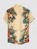 Chemise hawaïenne pour homme avec imprimé crânes, fleur d'hibiscus et feuilles tropicales, poche boutonnée - café lumière 5XL