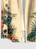 Chemise hawaïenne pour homme avec imprimé crânes, fleur d'hibiscus et feuilles tropicales, poche boutonnée - café lumière 5XL