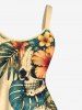 Robe débardeur Hawaï à imprimé crânes, fleur d'hibiscus et feuilles tropicales (bretelles réglables) - café lumière 3X