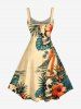 Robe débardeur Hawaï à imprimé crânes, fleur d'hibiscus et feuilles tropicales (bretelles réglables) - café lumière 3X