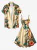 Robe débardeur Hawaï à imprimé crânes, fleur d'hibiscus et feuilles tropicales (bretelles réglables) - café lumière 3X