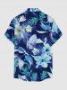 Chemise hawaïenne pour homme à boutons et poche, imprimé feuilles et fleurs - Bleu S
