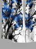 Chemise hawaïenne pour homme à imprimé fleurs et éclaboussures de peinture, poche boutonnée - Bleu 5XL