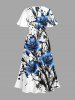 Robe midi Hawaii à imprimé fleurs et éclaboussures de peinture avec fente - Bleu profond XXS