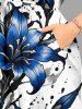 Robe midi Hawaii à imprimé fleurs et éclaboussures de peinture avec fente - Bleu profond XXS