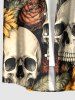 Skulls Flowers Leaf Print Buttons Pocket Hawaii Shirt For Men -  
