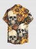 Skulls Flowers Leaf Print Buttons Pocket Hawaii Shirt For Men - Deep Yellow 6XL