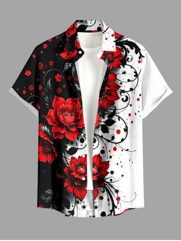 Chemise hawaïenne à imprimé fleurs, feuilles et branches avec poche boutonnée pour homme - RED - 6XL