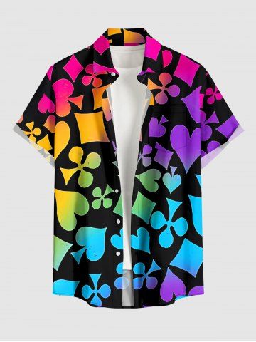 Chemise hawaïenne à imprimé graphique Poker Ombre avec poche boutonnée pour homme - PURPLE - 6XL