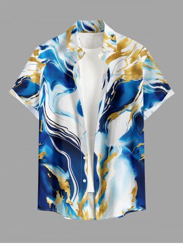 Ocean Current Print Buttons Pocket Hawaii Shirt For Men - BLUE - XL