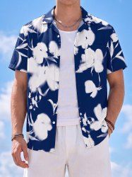 Flower Leaf Print Hawaii Button Pocket Shirt For Men -  
