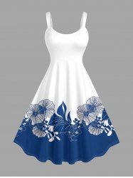 Robe débardeur Hawaii à imprimé colorblock de feuilles et fleurs (bretelle ajustable) - Bleu XS