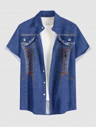 Chemise en denim à lacets, imprimé 3D, boutons et poche pour homme - Bleu S