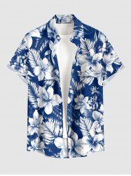 Flowers Tropical Leaf Print Buttons Pocket Hawaii Shirt For Men -  