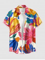 Chemise hawaïenne à imprimé floral et feuilles avec poche boutonnée pour homme - Bleu 5XL