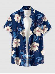 Chemise hawaïenne à imprimé fleurs et feuilles, avec poche boutonnée pour homme - Bleu profond S