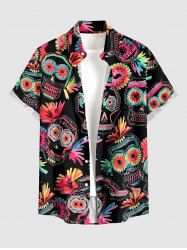 Chemise hawaïenne à boutons et poche pour homme - Imprimé masque ethnique et motifs floraux - Rose Vif 6XL