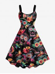 Ethnic Mask Graphic Flower Print Hawaii A Line Dress -  