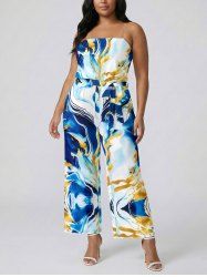 Ocean Current Print Pocket Hawaii Jumpsuit With Removable Belt and Shoulder Straps -  