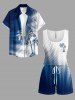 Matching Hawaii Shirt and Romper Beach Outfit Coconut Tree Colorblock Print for Couples -  