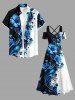 Tenue de plage hawaïenne assortie pour couples – Motif hibiscus à branches courbes - Bleu 