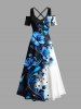Tenue de plage hawaïenne assortie pour couples – Motif hibiscus à branches courbes - Bleu 