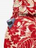 Combinaison Hawaïenne à imprimé fleurs d'hibiscus et feuilles tropicales avec poches, ceinture et bretelles amovibles - Rouge 1X