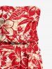 Combinaison Hawaïenne à imprimé fleurs d'hibiscus et feuilles tropicales avec poches, ceinture et bretelles amovibles - Rouge 1X