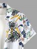 Chemise hawaïenne homme à imprimé fleurs et feuilles tropicales, boutons et poche - Turquoise Foncée S