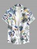 Chemise hawaïenne homme à imprimé fleurs et feuilles tropicales, boutons et poche - Turquoise Foncée S
